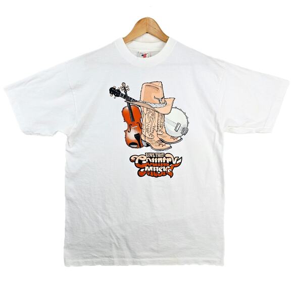 tee paradise Other - Vintage Love That Country Music Shirt XL White Boots Hat Single Stitch USA